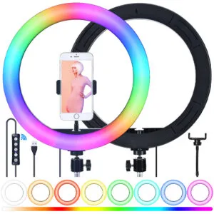 Кольцевая лампа RGB, 33см с держателем для телефона MJ33 / Разноцветная светлодиоидная лампа кольцо
