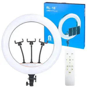 Кольцевая LED лампа 45см с пультом и 3 держателями, 55Вт, RL-18 / Светодиодная лампа для селфи