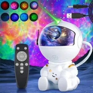 Лазерный ночник-проектор звездного неба Космонавт, с USB + пульт / Детский светильник-ночник звездное небо