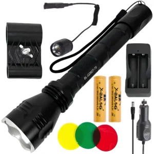 Тактический фонарик до 1000 м, T6, с выносной кнопкой + 2 аккумулятора, Q2807 / Аккумуляторный ручной фонарь / Мощный светодиодный фонарь