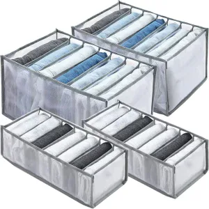 Набор органайзеров для хранения вещей 4 шт / Комплект органайзеров для хранения белья / Кофр-органайзер в шкаф / Тканевые коробки для хранения вещей