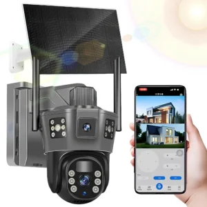 WiFi камера наблюдения с солнечной панелью 3х6МП (SD/IP66) TP-18 / Уличная вайфай камера видеонаблюдения / Поворотная IP камера наружного наблюдения