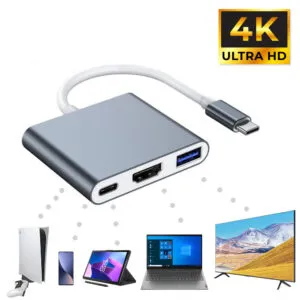 Универсальный переходник 4K, 3в1 TypeC HUB на HDMI для электроники / Мультифункциональный разветвитель-адаптер