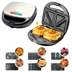 Сендвичница 6в1 со съемными формами MS-7706, 1000 Вт / Бутербродница гриль / Мультипекарь вафельница