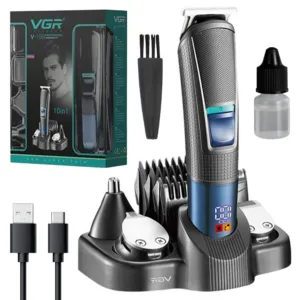 Набор для стрижки волос с триммером + 10 насадок, VGR V-108 / Машинка для стрижки / Тример для стрижки