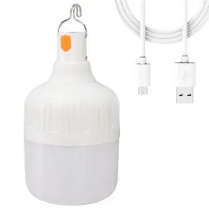 Лампа аккумуляторная 30W, от USB с крючком / Лампа-фонарь для кемпинга / Лампочка аварийного освещения