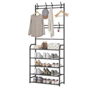 Напольная вешалка для одежды и обуви на 5 полок 165х59х29,5см / Стойка для одежды с полкой для обуви