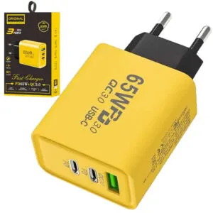 Адаптер для зарядки 65W, 1xUSB 2хType-C / Быстрый блок зарядки / Зарядка для телефона / Зарядный блок