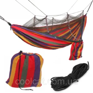 Туристический гамак с москитной сеткой до 150 кг, 240×150 см, A001, Разноцветный / Гамак-спальный мешок