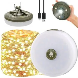 Аккумуляторная LED гирлянда с фонарем 20м, USB, Теплый белый / Светодиодная гирлянда / Фонарь кемпинговый