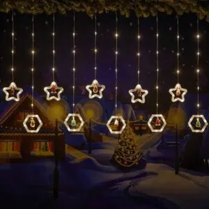 Гирлянда Штора от USB, 3м, Звезды и грани, Теплый белый / Светодиодная гирлянда на окно / Новогодняя гирлянда