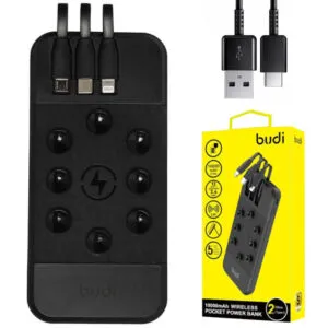 Повербанк 10000mAh, с беспроводной зарядкой + 3 переходника, Budi M8J098 / Портативный аккумулятор / УМБ