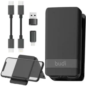 Повербанк с беспроводной зарядкой 5000mAh + 4 переходника, Budi PB515PB / Внешний аккумулятор / Power Bank