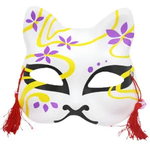 Маска для квадробики Кицунэ 18х16см + 2 колокольчика / Карнавальная маска аниме / Пластиковая маска лисы