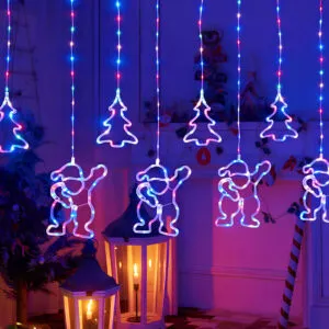 Гирлянда штора Дед Мороз с елкой, 220В (2,5х1м) Разноцветный / Новогодняя гирлянда на окно / Гирлянда на штору