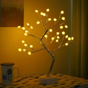 Настольная лампа Дерево с кристаллами, 50см, от USB + батарейки, Теплый свет / Декоративный светильник дерево