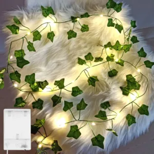 Гирлянда Листья плюща на батарейках 2м, Теплый белый / Декоративная гирлянда из листьев /Гирлянда лоза штучная