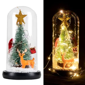 Новогодний светильник Ёлочка в колбе с оленем, на батарейках / Декоративный светильник-ночник елочка