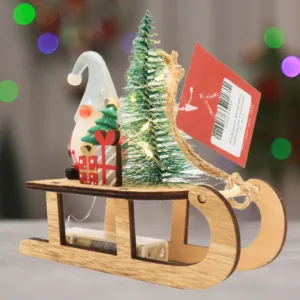 Рождественский светильник с подсветкой, на батарейках, Сани с Гномом / Новогодний светильник декоративный