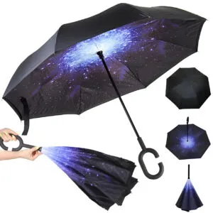 Складной зонт на оборот Звёздное небо, 8 спиц, Lesko Up-Brella / Зонт обратного сложения / Зонт от дождя