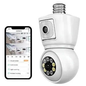 WIFI камера в патрон Е-27 (8MP) 2 объектива, PTZ, Е-19 / IP камера лампочка / Вайфай камера видеонаблюдения