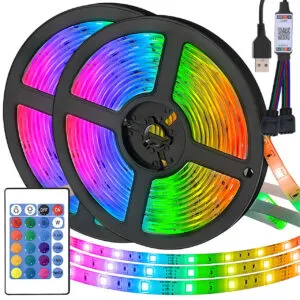 Светодиодная лента 2х5м, 5050 RGB от USB + пульт, Bluetooth, Led mood light Smart / Лед лента с блютуз