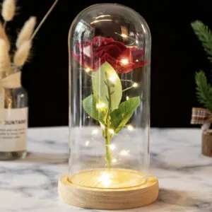 Роза в колбе с LED подсветкой на батарейках, в подарочной упаковке, Красная / Роза в колбе / Вечный цветок