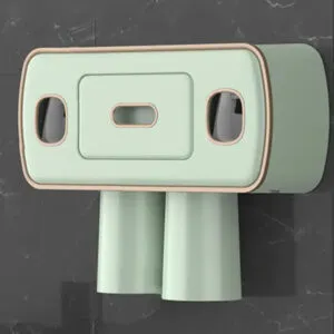 Дозатор для зубной пасты и щеток 27х21см + 2 стаканчика, Зеленый / Держатель для зубных щеток на стену