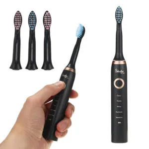 Электрическая зубная щетка, 4 насадки, Shuke, Черная/ Аккумуляторная зубная щетка / Ультразвуковая электрощетка