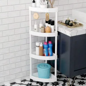 Угловая полка в ванную 86х32х23,5см, 4 яруса, Белый / Напольный стеллаж для ванной / Полка для ванной