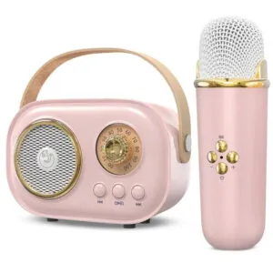 Колонка для караоке с микрофоном на аккумуляторе, Розовый / Блютуз колонка с микрофоном / Караоке колонка