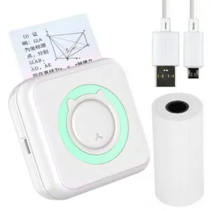 Портативный мини принтер от Bluetooth + 1 рулон бумаги, Бирюзовый / Мини термопринтер / Принтер для телефона