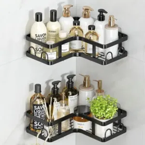 Угловая полка для ванной, 24,5х24,5х12х4 см, 1шт, Черная / Настенная полка для ванны / Полка угловая в ванную