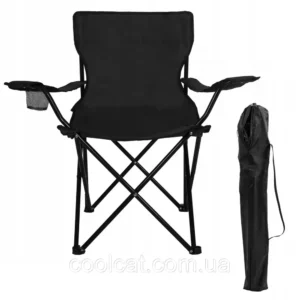 Складное кресло туристическое до 100 кг с чехлом, Черное / Раскладной стул для кемпинга и рыбалки