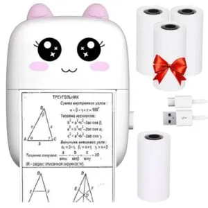 Портативный мини принтер c Bluetooth + Подарок 3 рулона термобумаги / Термопринтер мини / Принтер для телефона