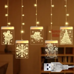 Гирлянда штора с 3D фигурками от USB, 2,5м, Теплый белый / Новогодняя гирлянда с проекциями
