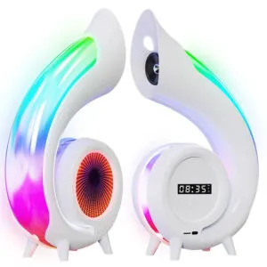 Настольная RGB лампа, с часами и колонкой, от USB в виде ракушки / Лампа ночник / Колонка ночник /Ночник лампа