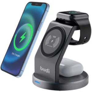 Беспроводное зарядное устройство 3в1, 15W, Budi WL4200B / Универсальная магнитная зарядка / Док станция