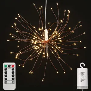 Подвесная гирлянда "Фейерверк" на батарейках, 50 нитей, 100LED, с пультом, Теплый белый / Новогодняя гирлянда