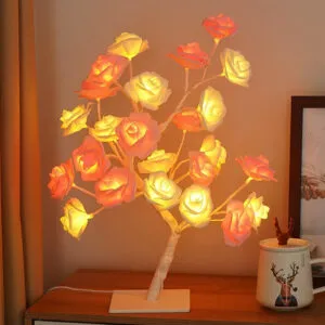 Настольный светильник Дерево с розами, от сети, 45см, 24 LED, Теплый белый / Декоративный ночник лампа
