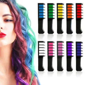 Набор цветных мелков для волос 10 шт / Детские мелки для волос / Набор расчесок с цветными мелками для волос