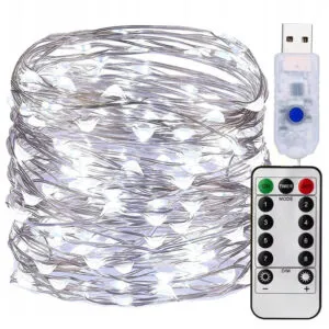 Гирлянда нить Роса от USB, 50м, 500LED + пульт, Холодный белый / Светодиодная новогодняя гирлянда