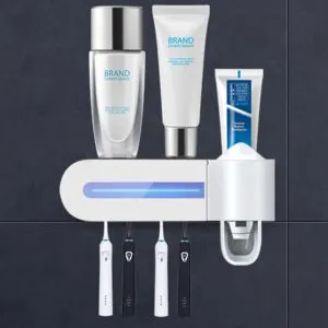 Настенный диспенсер для зубной пасты со стерилизатором для щеток / Дозатор для зубной пасты / УФ стерилизатор