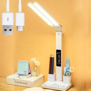 Настольная лампа с двумя плафонами и дисплеем 4в1, 7W, от USB / Сенсорная светодиодная лампа на аккумуляторе