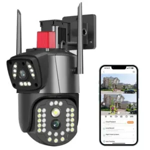 Уличная WiFi камера видеонаблюдения 8Мп, 2 объектива / Поворотная камера с датчиком движения