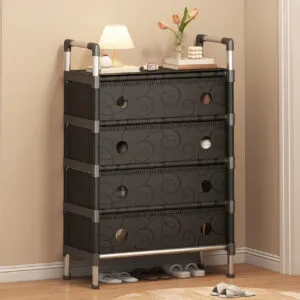 Полка для обуви на 4 яруса, 100х62х28см, Черная / Обувная полка / Шкаф для обуви / Подставка для обуви