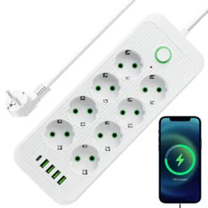 Сетевой фильтр удлинитель 5м, 5000Вт (8 розеток, 4хUSB, 1хType-C) / Электрический удлинитель переноска