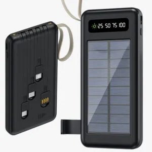 Повербанк с солнечной батареей 10000мАч + 4 переходника, фонарик, Черный / Power Bank / Павербанк / УМБ