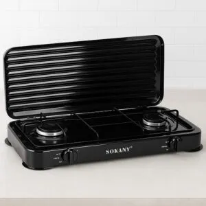 Газовая плита на 2 конфорки, с крышкой, 4,4кВт, SGS-6002, Черный / Настольная двухконфорочная плита
