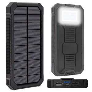 Повербанк с солнечной панелью 10000мАч, 2хUSB + фонарик, Черный / Power Bank / Павер банк для телефона / УМБ